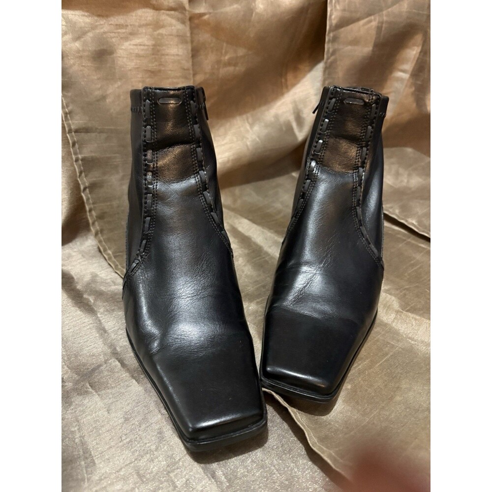 Franco Sarto Women’s Black Ankle Bootie Square Toe Block Heel Side Zip 7M